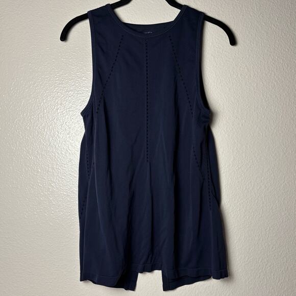 Athleta Foothill Seamless Tank Top Women's size XS Open Back Tie Navy Blue - Picture 5 of 15